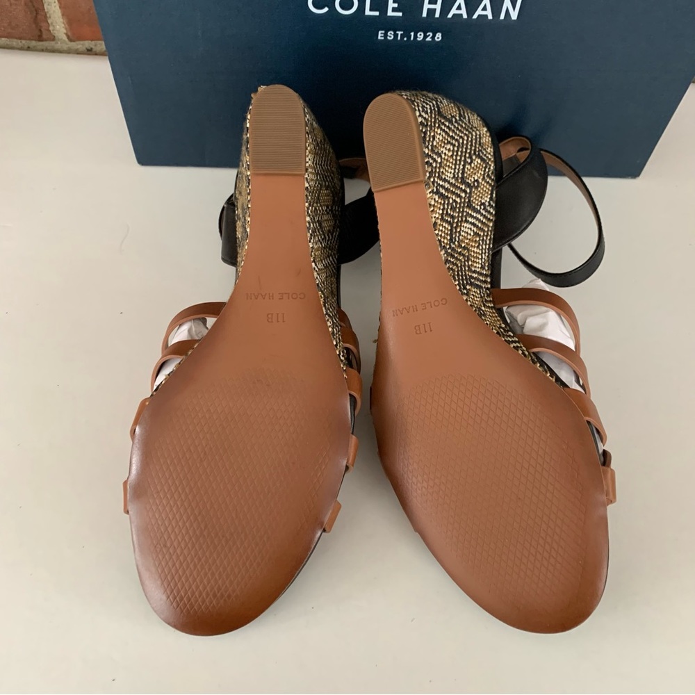 Cole Haan Myra Grand Wedge Sandals Women’s US 11 M Braided Black/Tan Leather NEW - Picture 5 of 8